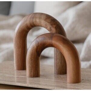 Wooden Arch Figurines - Natural Brown Decorative Set